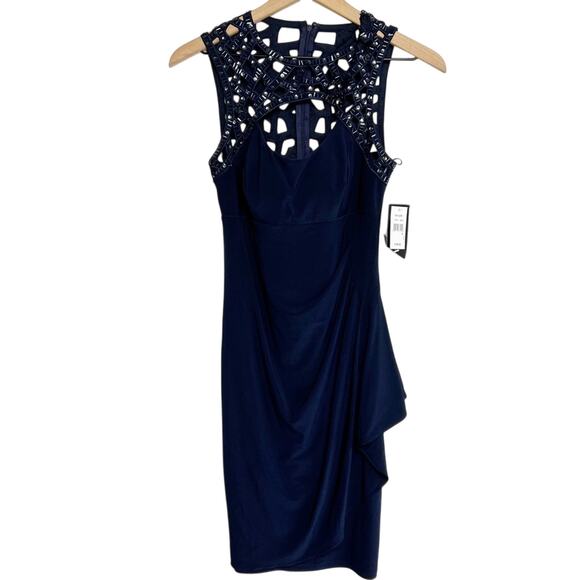 XSCAPE NAVY BLUE WOMEN GUEST DRESS SIZE 4 BRAND NEW WITH TAGS - Picture 1 of 7